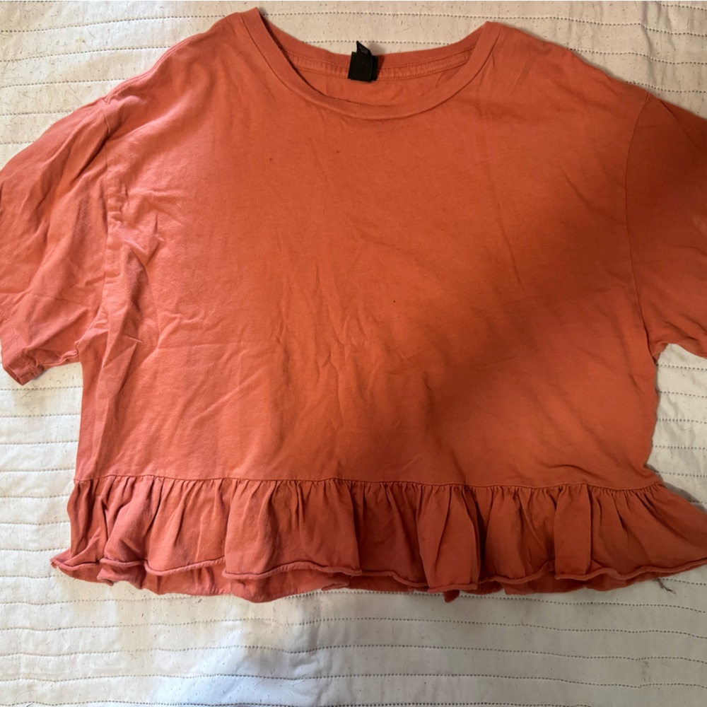 wild fable Coral Ruffle-Hem Crop Top